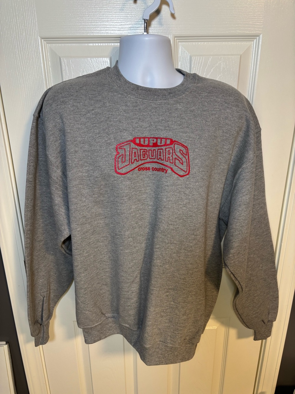 Jerzees gray crewneck sweatshirt with red  IUPUI JAGUARS Cross Country size L